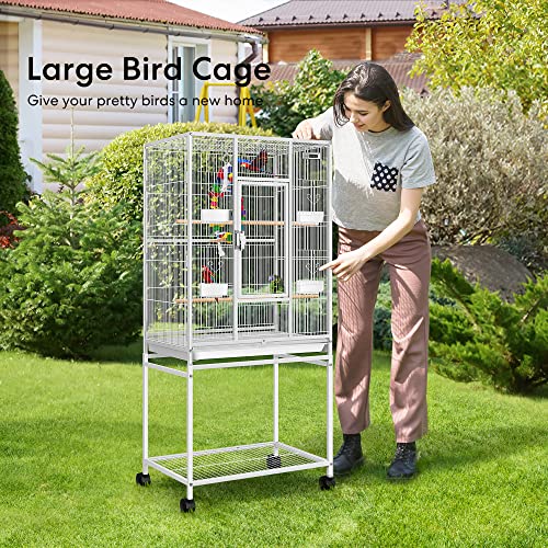 image for VIVOHOME 54 Inch Wrought Iron Large Bird Flight Cage with Rolling Stan