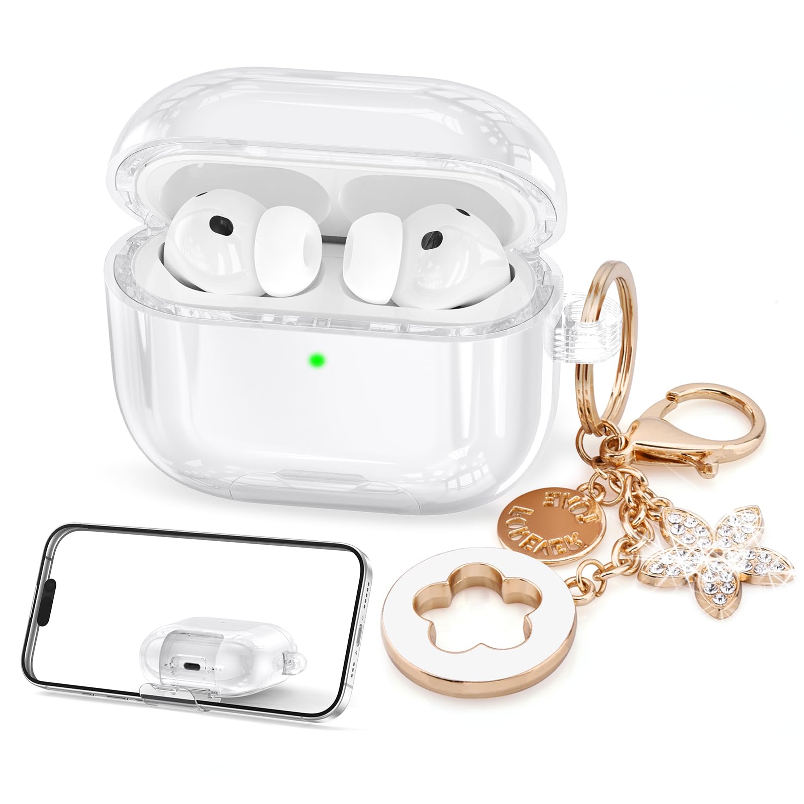 Case for Airpods iPods Pro 3 Case 2025 with Phone Stand for Women-VISOOM Clear Air Pod iPod Pro3 Cases Cover Cute y Airpods Case Pro3 Bling Glitter AirPods Pro3 Cases Hard Shell with Keychain