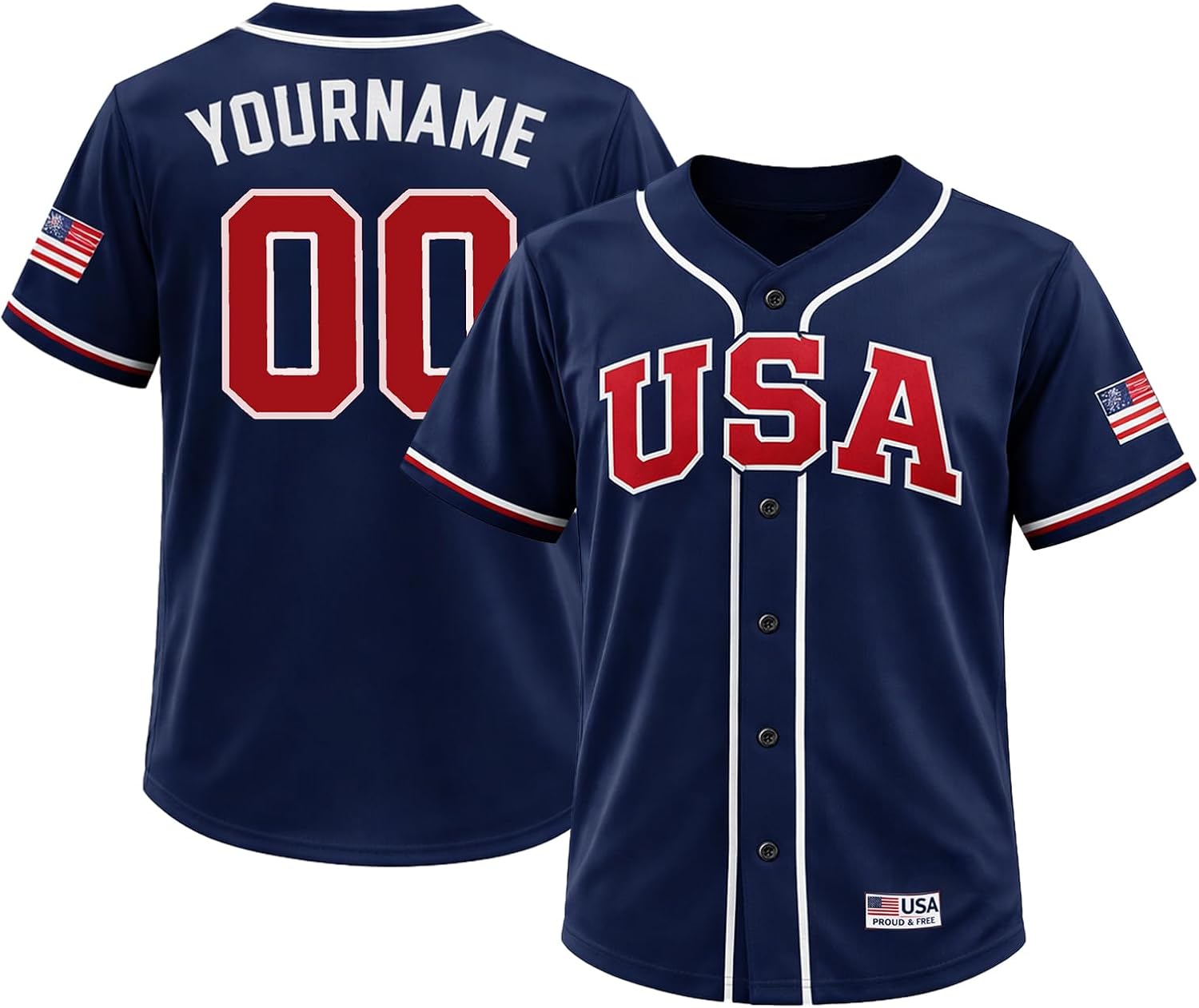 USA Patriotic Baseball Jersey American Flag Button Down Shirt Red White Blue Sports Top for Men Women