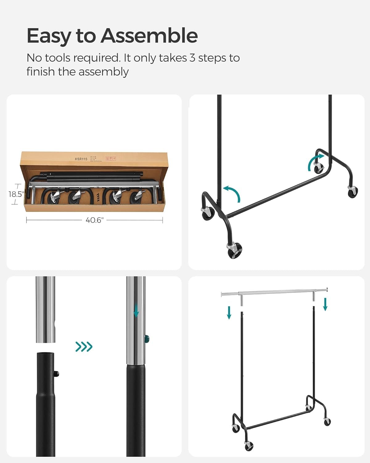 Buy SONGMICS Clothes Rack with Wheels, Heavy-Duty Garment Rack with ...