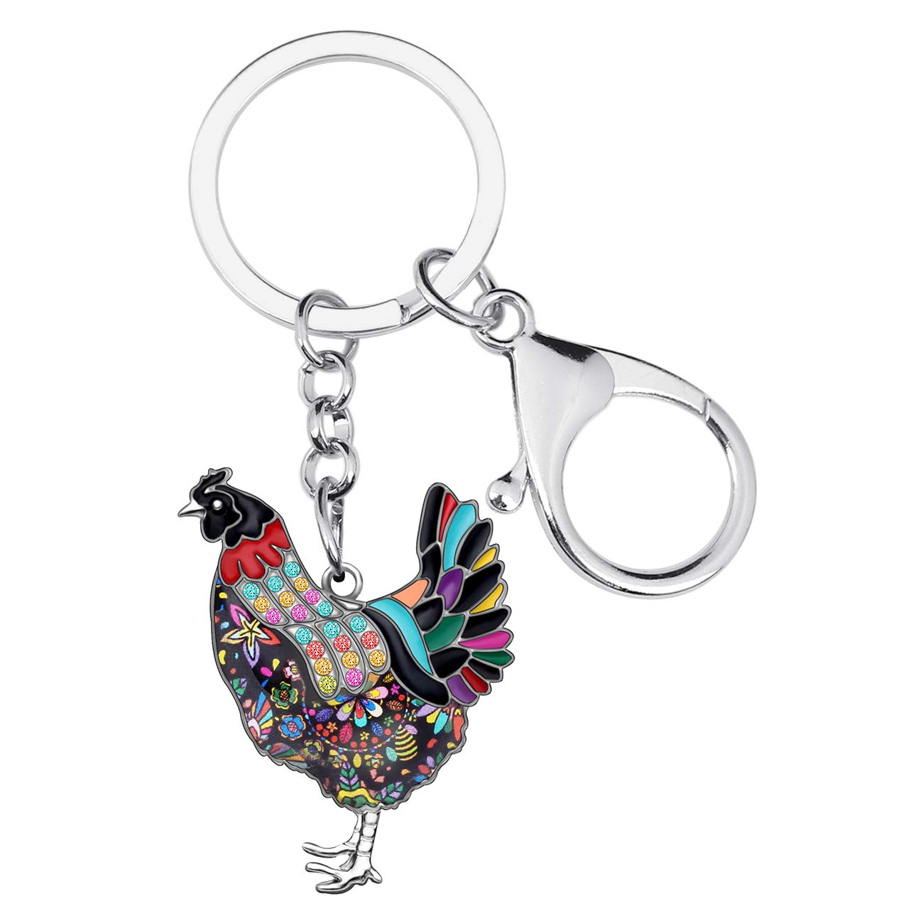 Newei Women's Black Enamel Alloy Hen Chicken Keychain Keyrings For Girls Cute Chicken Gift (Black)
