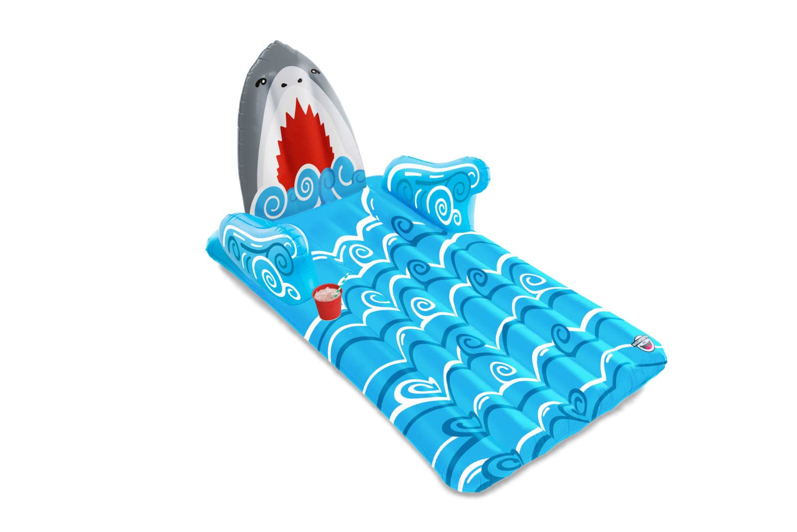 BigMouth Inc. Giant Shark Lounge Pool Float, Thick Vinyl Raft with Cup Holder, Fun Pool Party Floaties, Holds 200 Pounds and Includes Patch Kit