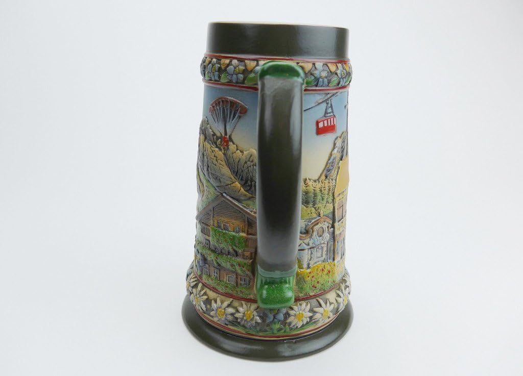 1 Liter | OktoberfestHaus 1 Liter Austria Beer Stein Hand Painted Ceramic Beer Stein Tankard and Scene of Tirol Alps Jarra Cervecera Alemana