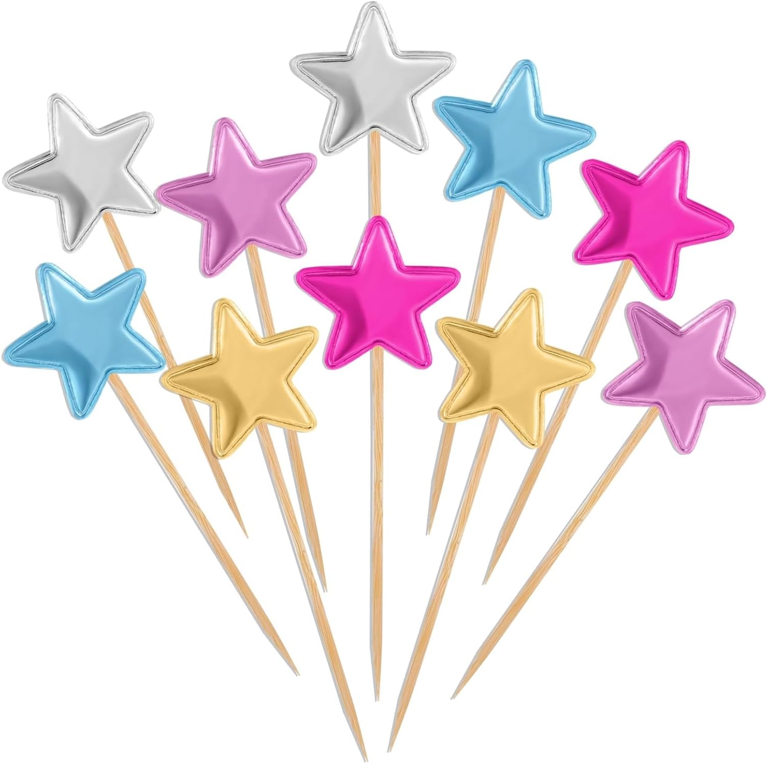 Heyumybit 50 Pcs Star Cupcake Toppers,Cake Decoration,Stars for Cake Decorating,Star Cake Toppers,Mini Colorful Cake Decoration for Wedding Engagement Bridal Shower Birthday Party