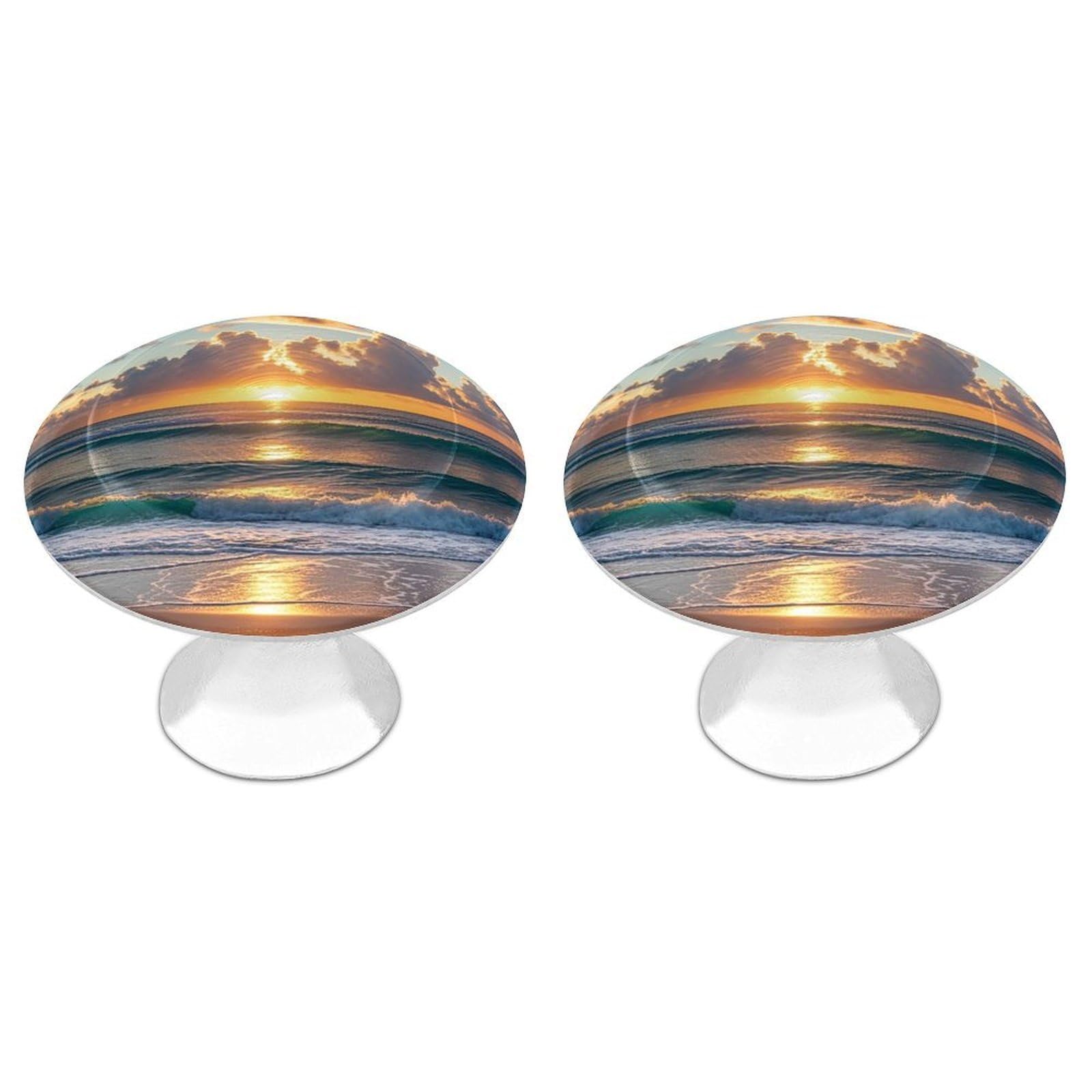 FekiLoot Round Cabinet Knob 2 Pack Kitchen Drawer Knobs Stainless Steel Round Drawer Pulls Modern Cabinet Hardware Beach Maui Hawaii Sunset Drawer Hardware for Dresser Closet Door Knobs