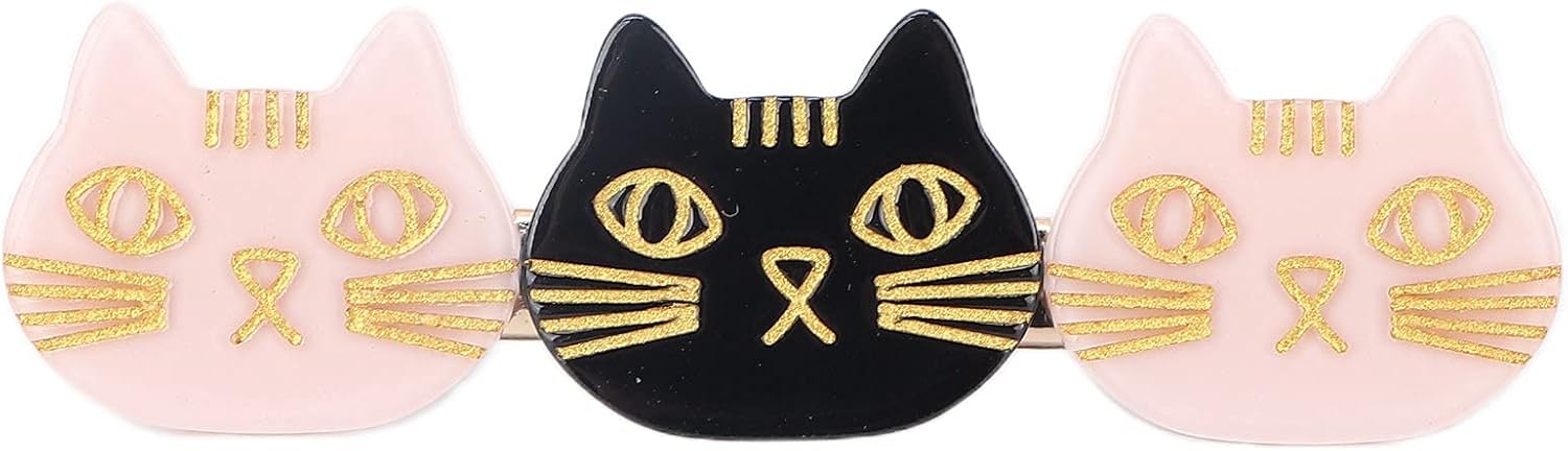 Dioche Cat Hair Clips Resin Hair Clips Cute Cat Barrettes Sweet Resin Hair Accessories Hair Styling Clips for Girl Women Daily Party Cosplay Casual or Valentines Day Black
