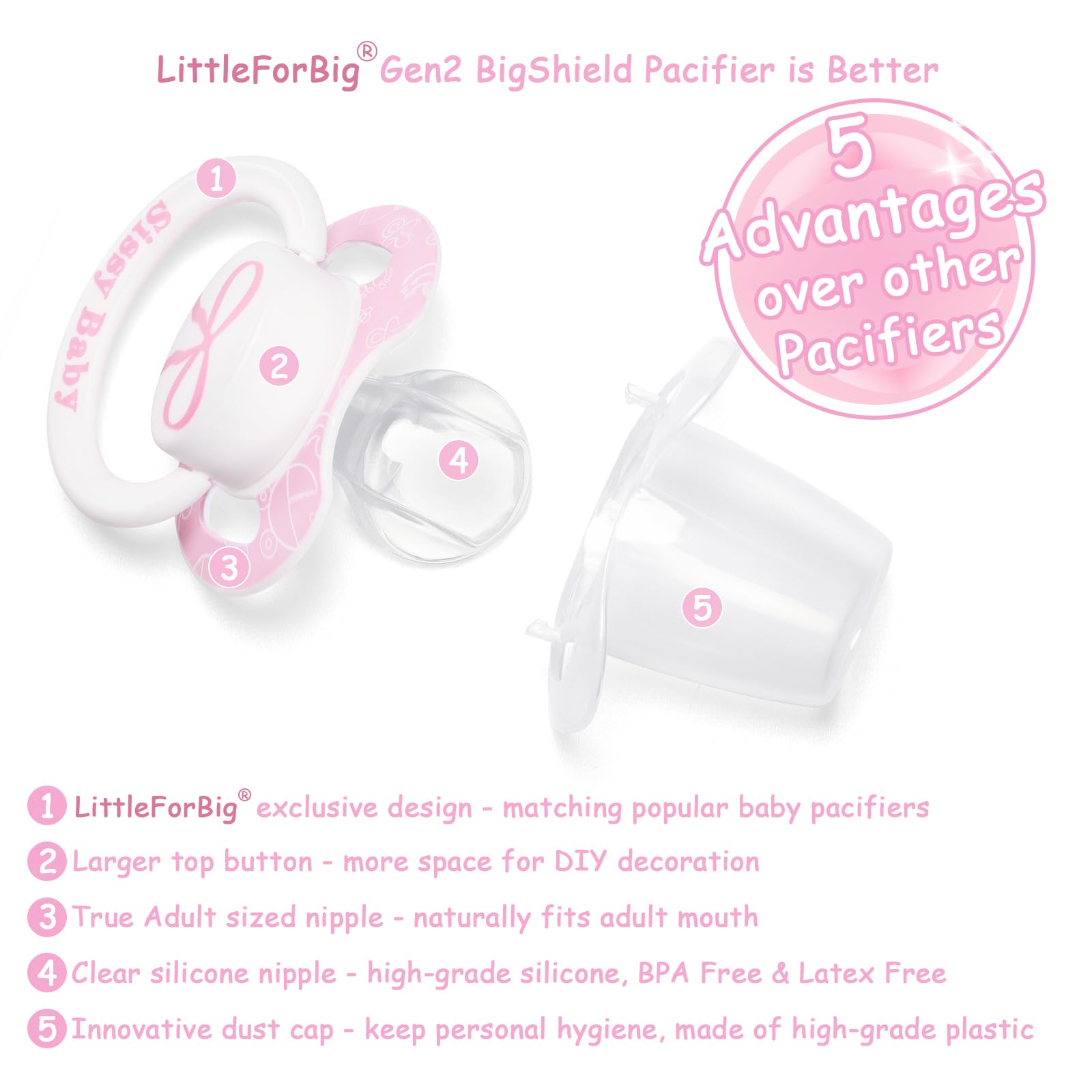 LittleForBig Bigshield Generation-II Adult Sized Printed Pacifier Sissy Baby Pattern