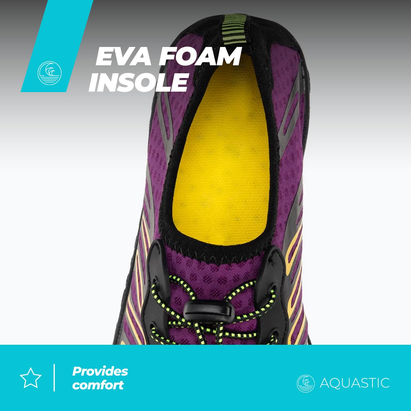 AQUASTIC Zapatillas de Agua para Adultos y para Niños con Cordones 35-42 EU Morado Escarpines Acuáticos con Suela Antideslizante Duradera y con Plantilla Suave de Espuma EVA Snorkel Playa Piscina Aqua