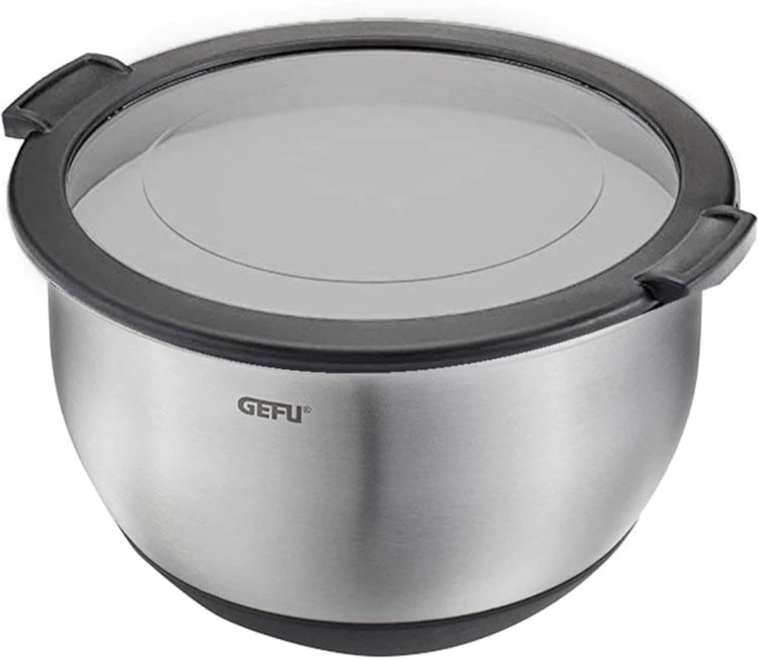 GEFU MUOVO Stainless Steel Bowl with Lid Set of 2 - Mixing, Serving or Salad Bowl with Silicone Base and Storage Lid, 16 cm & 20 cm, Capacity 2.5 L & 4.5 L