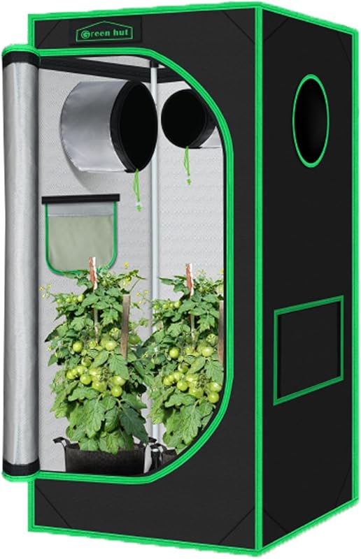 Tienda de cultivo Green Hut 2x2 24"x24"x48" Tiendas de cultivo hidropónico Mylar 600D | Ventana de observación, bandeja de piso extraíble, interior de Mylar 100% reflectante, marco resistente para cultivo de plantas