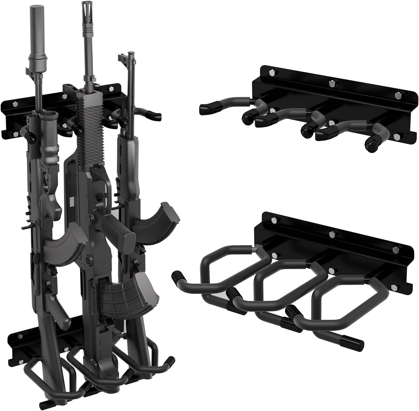 Gun Rack for Wall-3/6 Slots, Heavy Duty Steel Indoor Gun Racks, Wall Gun Racks with Impact Resistant Cotton Sleeve, Ideal for Gun Rooms, Home Garage or Closets 3-Slots