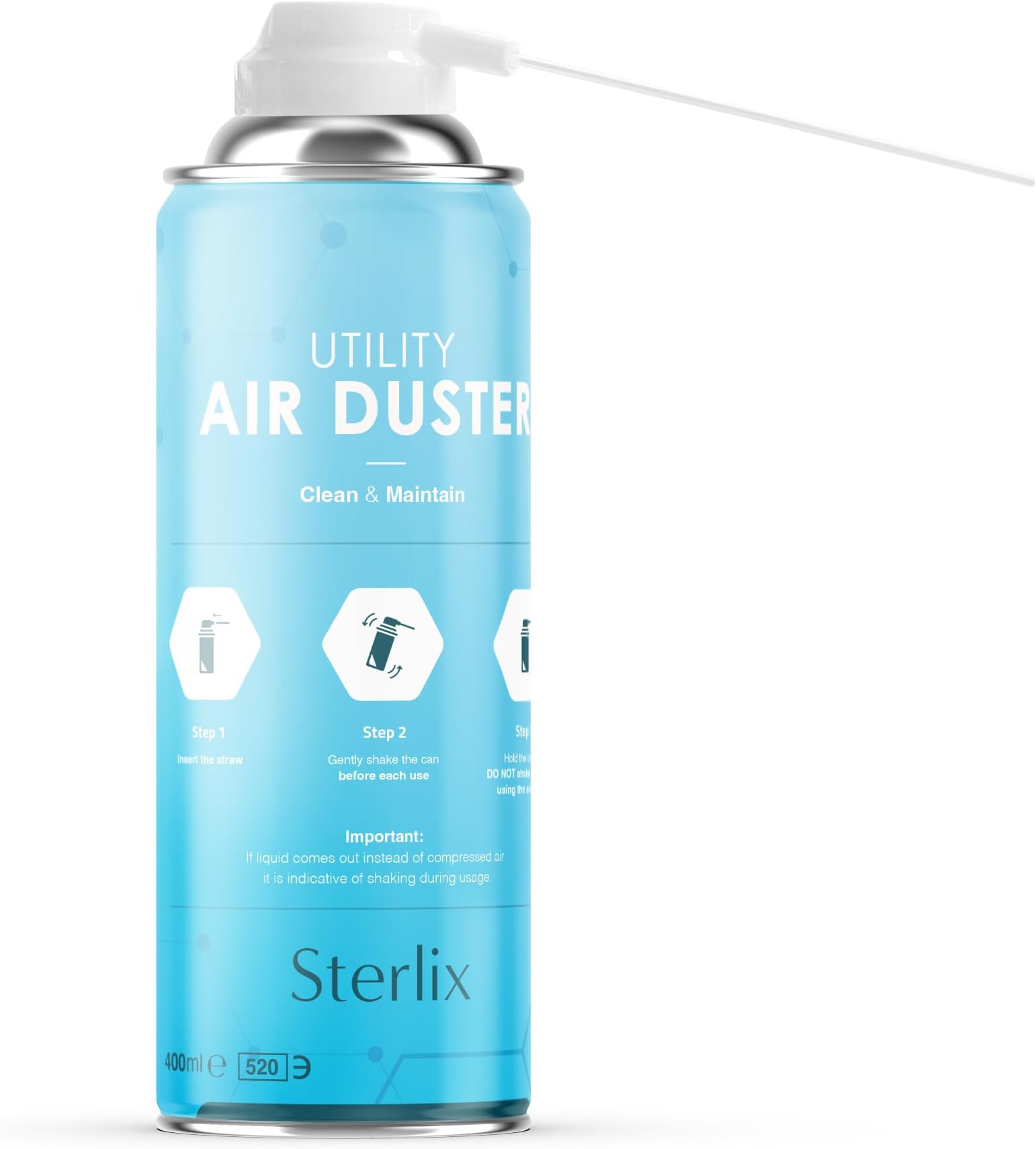 Sterlix Air Duster Can 400ml Compressed Air Spray Can Dust Cleaner PC, Keyboard, Electronic Devices & Car Cleaning Protect & Maintain Easy Use Blow Dust & Dirt Extension Tube Professional Use