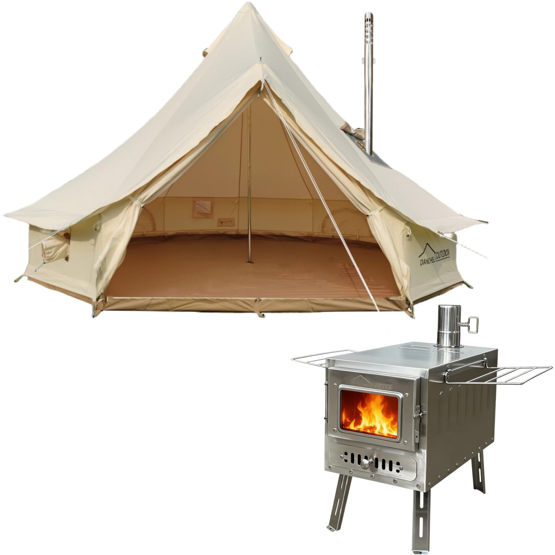 DANCHEL OUTDOOR 4 Season Canvas Yurt Tent with Large Wood Stove Heavy Duty Bell Tent with Stove Jack