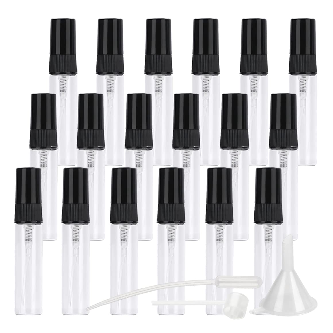 100 Piezas 5ml Botella de Cristal Transparente con Pulverizador, Mini Frasco con Bomba en Spray, Spray de Bolsillo, Recargable Envase Cosmético Perfumes Viajes