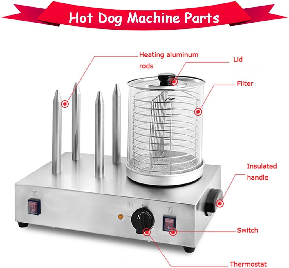 INTBUYING 110V Commercial Electric Hot Dog Machine Steamer Bun Warmer Bread Breakfast Sausages Taquitos Maker Cooker Stainless Steel 650W for Restaurant Casual Fast Food Equipment