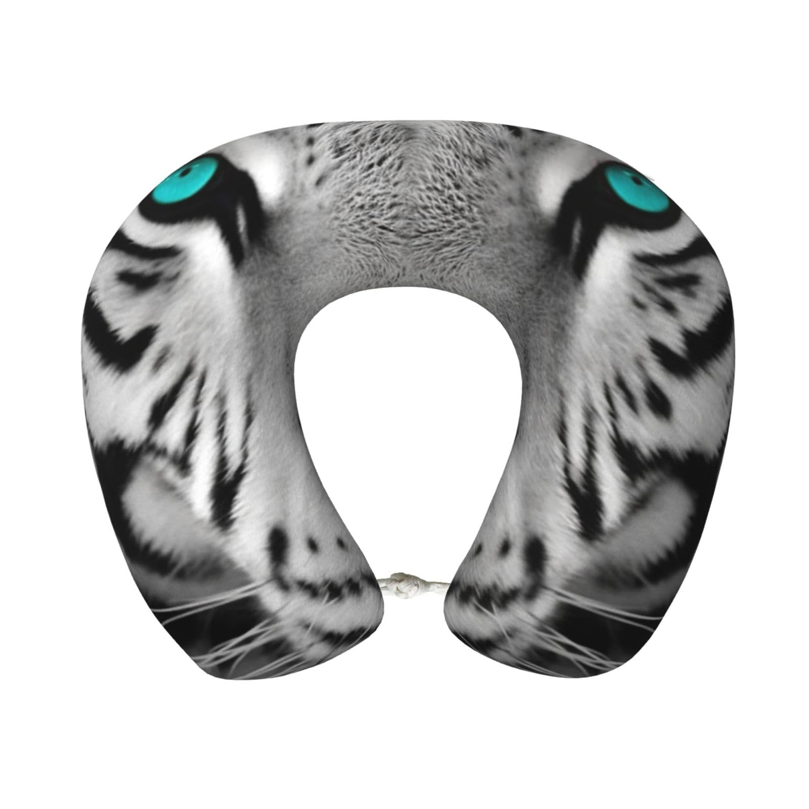 peiyeety Tiger with Teal Eyes Travel Pillow Memory Foam - Comfortable U Shape Neck Pillows for Sleeping, Neck and Head Support Portable Airplane Pillow Adjustable Flight Pillow, Washable Cover