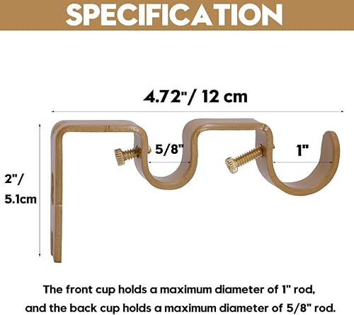 Miniatura 2 de AddGrace 2 soportes de barra de cortina dobles resistentes para barra de cortina de 1 pulgada y 58 pulgadas, soportes ajustables para barra de