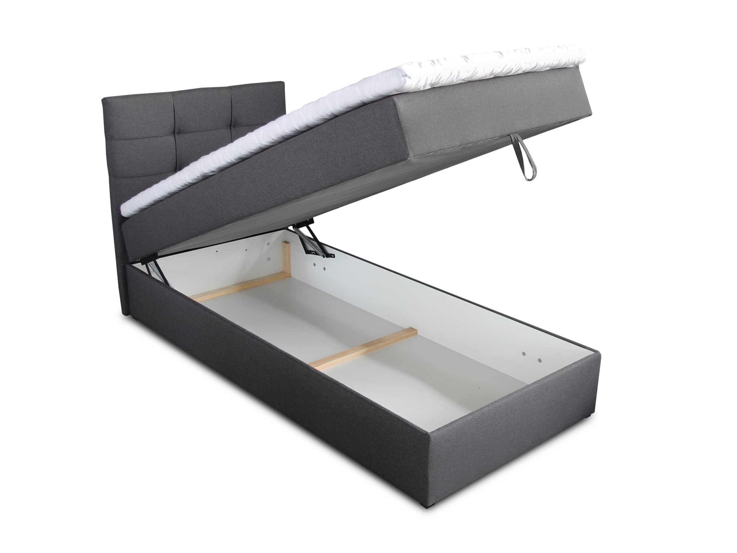 Sofnet Boxspringbett Best Mini mit Bettkasten und Matratzentopper - Einzelbett mit Bonell-Matratze und Topper, Polsterbett, Bett, Schlafzimmer (120 x 200 cm, Graphit (Inari 94))