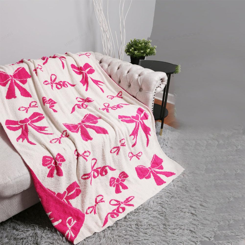 Manta de cama de 50 x 60 pulgadas, manta con patrón de lazo para decoración del hogar y regalo, manta de microfibra con lazo, ropa de cama de felpa, manta suave y acogedora para sofá, sofá (N)