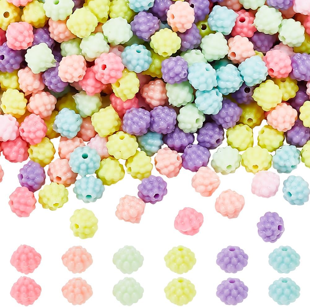About 1420 Pcs Plastic Berry Beads, 9.5mm Opaque Plastic Waxberry Beads Loose Round Spacer Beads Center Drilled Bead for Jewelry Bracelet Necklace Beadable Pens Making