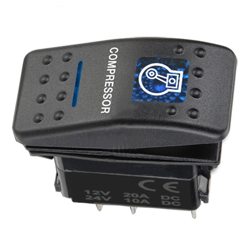 Mintice Coche 12V 20A Led Azul Interruptor de Palanca Basculante Luz Impermeable Interruptor de Botón Pulsador Conmutador Coche 5 Pines Compressor