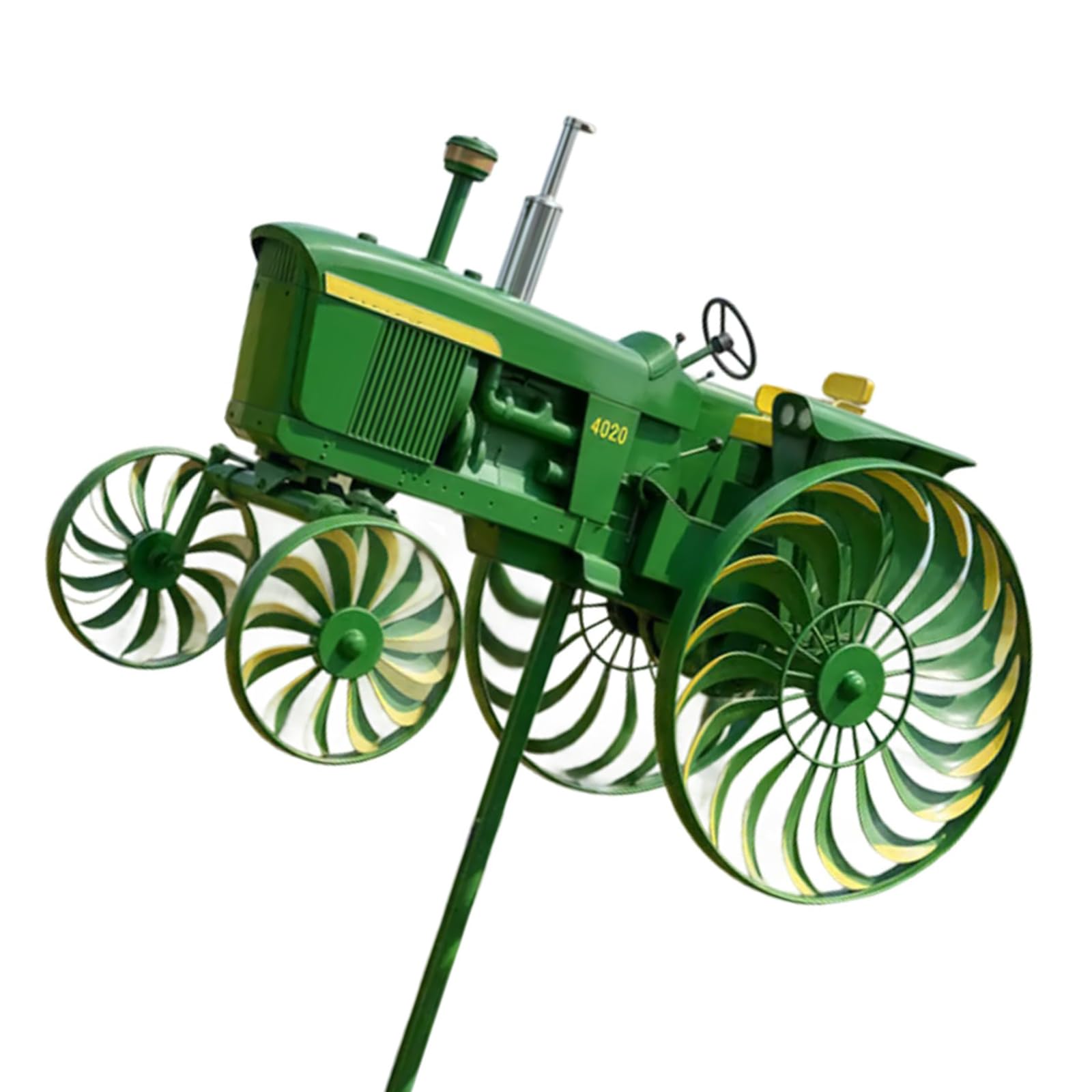 ZoraYorce Garden Wind Spinner Metal Tractor Wind Windmill Rotating Wheels Wind Sculpture Decorative Windmill for Patio Yard Garden Lawn for Friends Family (Green)