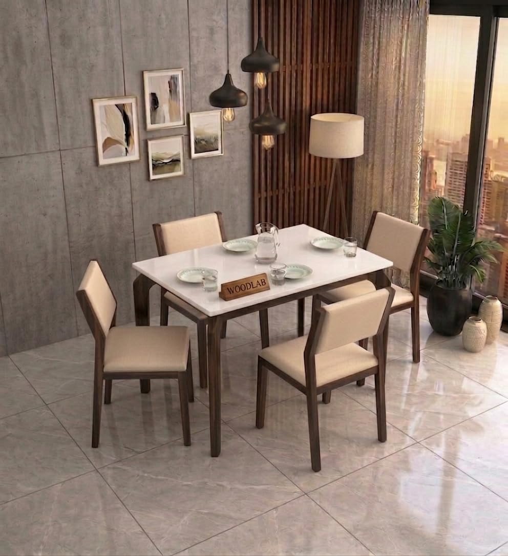 WOODLAB Furniture Solid Sheesham Wood 4 Seater Dining Table Set with Cushioned Chairs | Wooden Dining Table Set for Home, Dining Room, Living Room, Restaurant & Hotel (Walnut Finish)-image-42