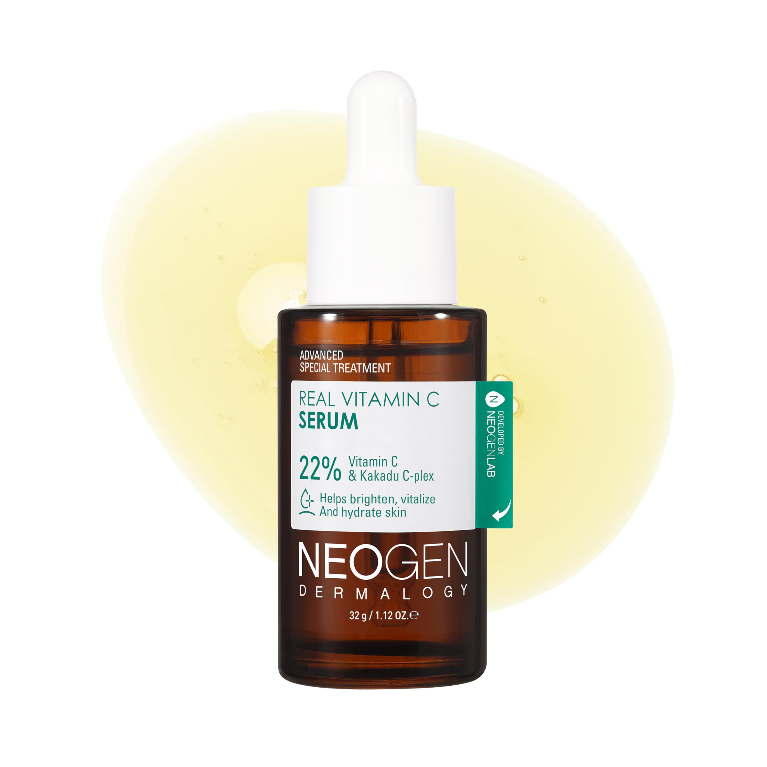 NEOGEN Real Vitamin C Serum 1.12 oz (32g) - Brightening, Revitalizing Serum with 22% Pure Ascorbic Acid, Ferulic Acid, Zinc and Niacinamide - Korean Skin Care