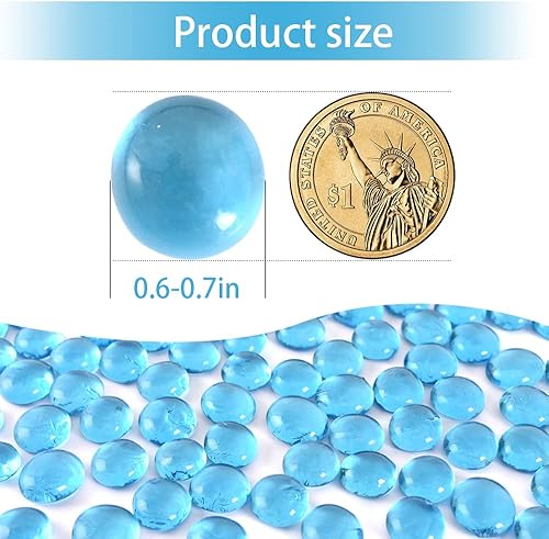 Miniatura 2 de huianer Mármol de vidrio plano de 1 libra, 100 cuentas de vidrio de gemas planas azul claro para llenar jarrón, jardín, acuario, pecera, piedras,