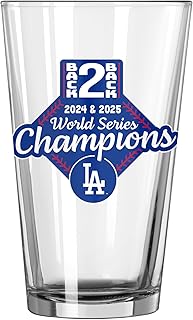 Logo Brands Los Angeles Dodgers 2024 and 2025 Back to Back World Series Champions Official 16 oz. Pint Beer Glass