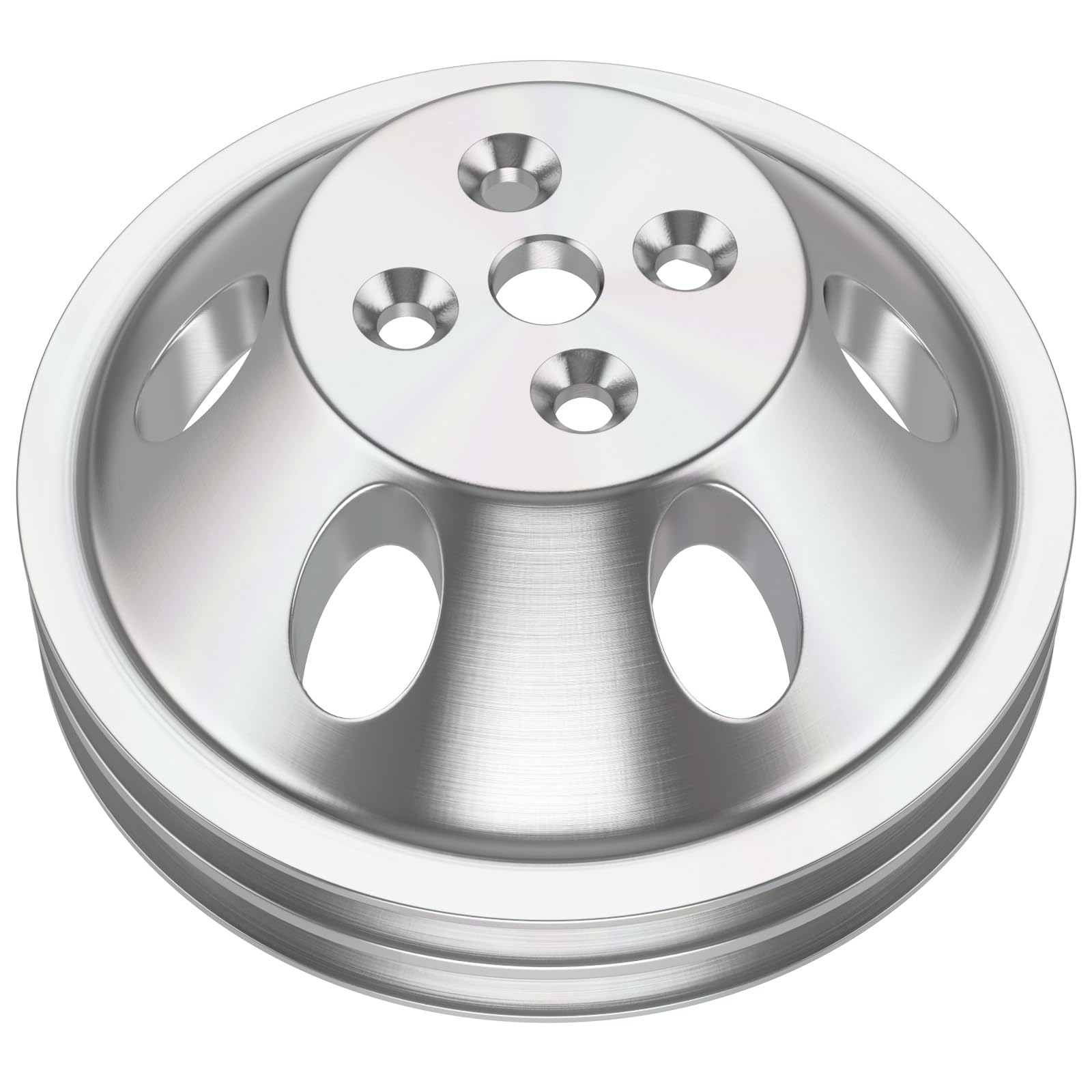 3-Piece Chrome Pulley Kit For SBC Chevy V8 (265-400ci) With Long Water Pump - Power Steering, Water Pump & Crankshaft