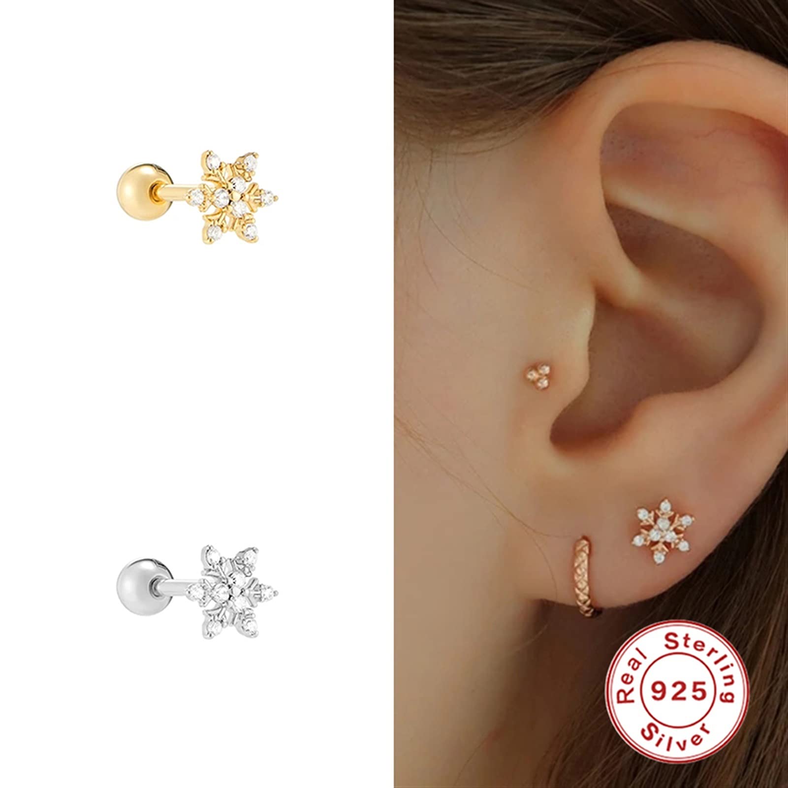 YCTTKDD 1 szt. 925 srebro Aretes kolczyk Bling cyrkon chrząstka Piercing stadniny kolczyki dla kobiet panie dziewczyny kość ucha klamra płatka ucha yc628 (kolor klejnotu: 18)