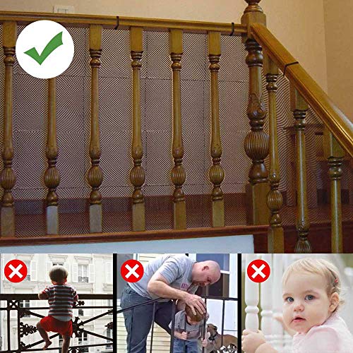 Child Proofing Banister Guard Net, Durable Baby Proofing Stairs Rail Safety Net, 10ft Lx2.5ft H Outdoor Balcony and Indoor Stair Railing Safety Mesh (Brown) - Thumbnail 7