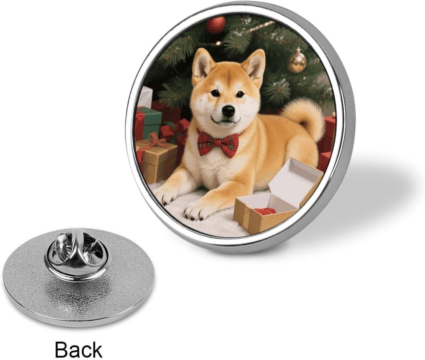 Aluminum Alloy Lapel Pin Round Backpack Pins, Christmas Shiba image 3