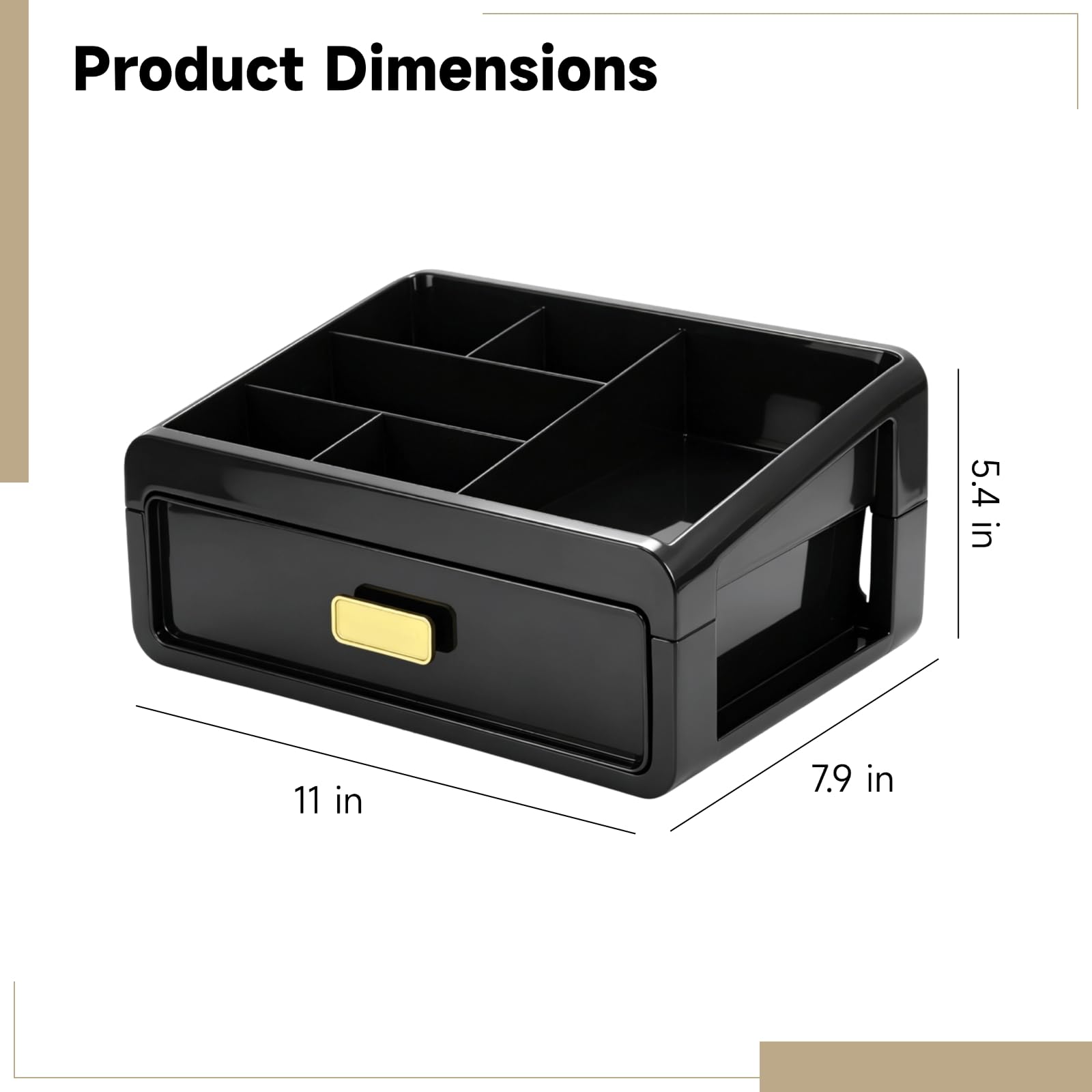Soporte de colonia de plástico de 2 niveles con cajón y 6 compartimentos, soporte de perfume para hombres, organizador de escritorio multifuncional para tocador, entrada, baño, 11 x 7.9 x 5.4