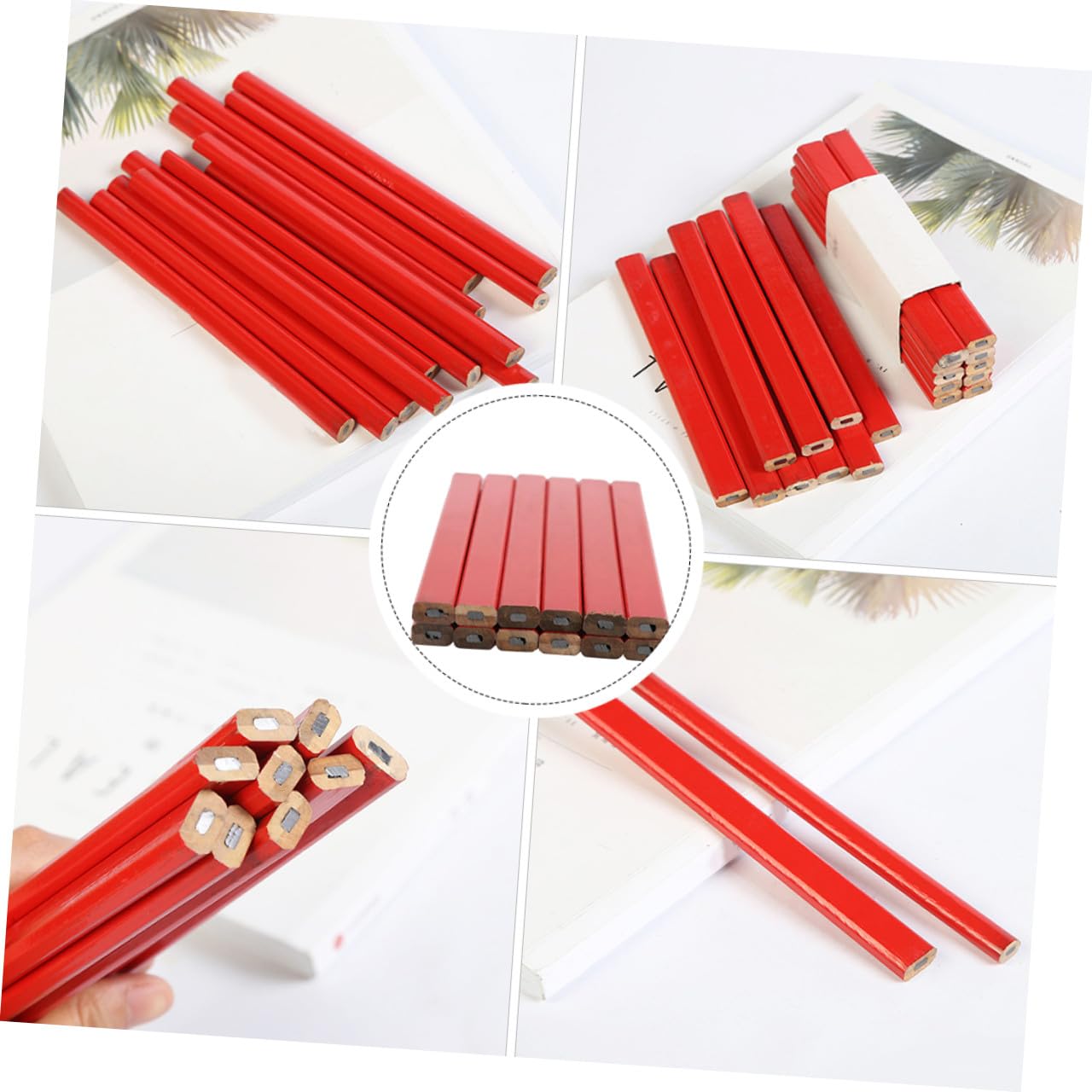 Crayons de Charpentier Rouges Octogonaux 72 Pièces en Bois