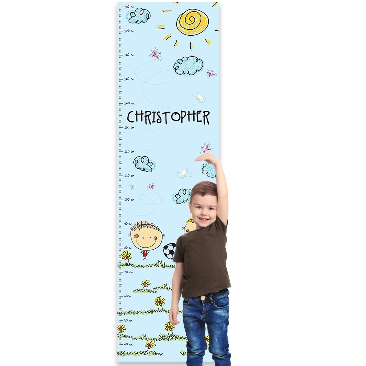 Paper Themes Personalised Childrens Height Chart for Kids Nursery Wall, or Bedroom - Football Fun — image 1