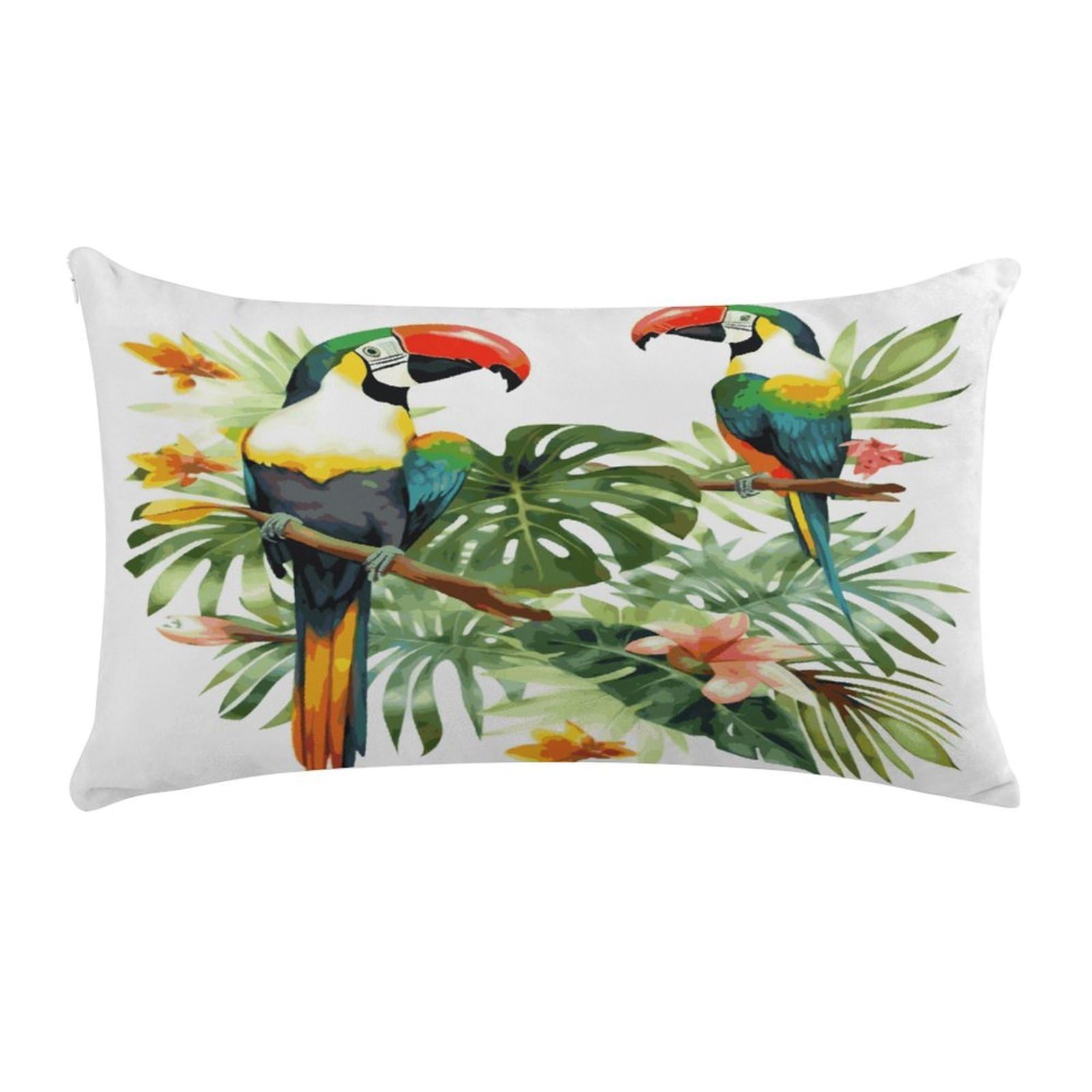LDGSUPH Toucans Parrot Palm Tree Leaves Throw Pillow Cover with Zipper Long Throw Pillow Case Anti-Fading Pillow Protector Super Soft Decorative Cushion Case Exquisite Plush Pillowcase12 X 20 in