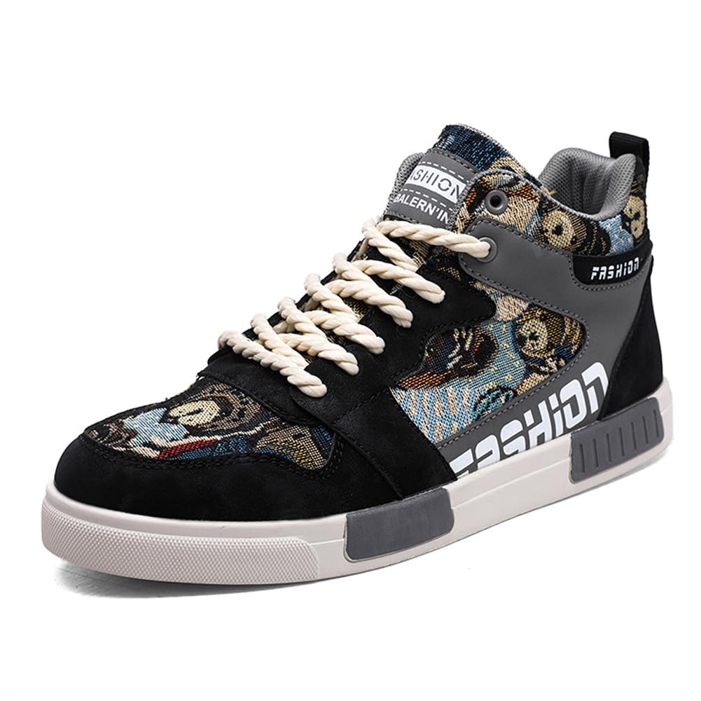 WELRUNG Men's Fashion High Top Chinese Style Skate Sneakers Stylish Comfortable Skateboarding Road Running Walking Shoes