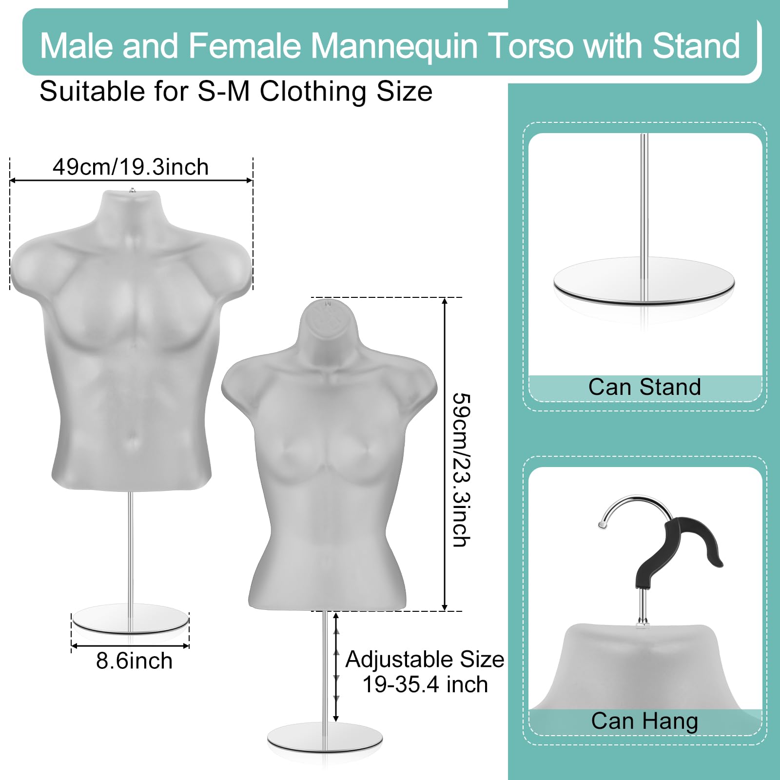 EZ-Mannequins Male & Female Torso Mannequin Set - Hollow Back, Stackable, For Hanging Small-Medium Clothing - View #10