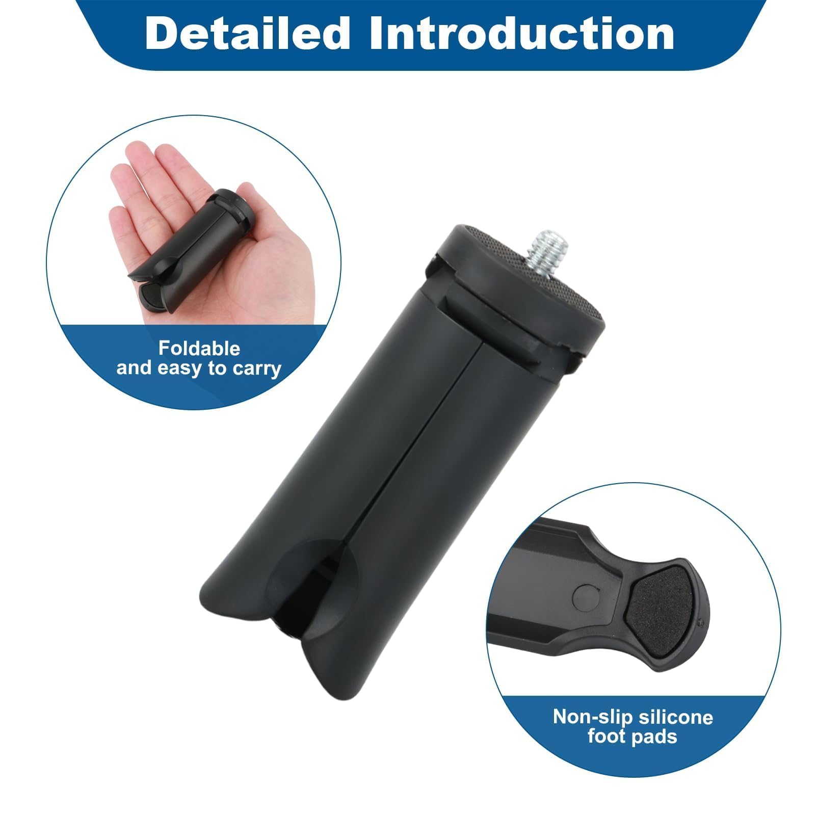 Mini Trépied avec vis 1/4 pour DJI Osmo Pocket 4/3, Mini Trépied Vlog Antidérapant Stabilisateur Appareil Photo Reflex Bureau Support de Table Compact Trépied pour GoPro Insta360 Action 6/5
