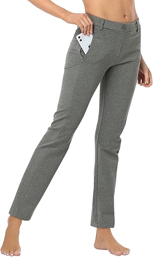 Miniatura 5 de HDE Pantalones de yoga para mujer, pierna recta, con 8 bolsillos