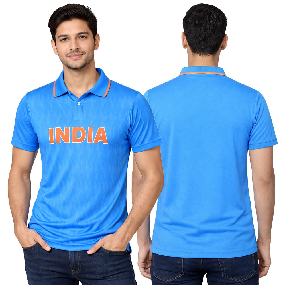 - | India Cricket Fan Polo Jersey Tshirt | Lightweight Breathable Comfortable Sportswear | Team Cricket Sports Wear T-Shirt for Men - Blue