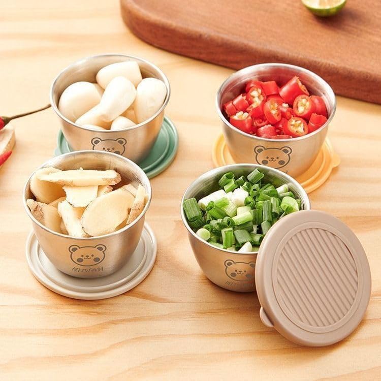 Image of Stainless Steel Mini Storage Containers with Lid Leak-Proof Small Round Sauce & Chutney Cups for Kids Tiffin Lunch Box Salad Dressing Snacks Travel Food Container (2 PCS,50 ml)