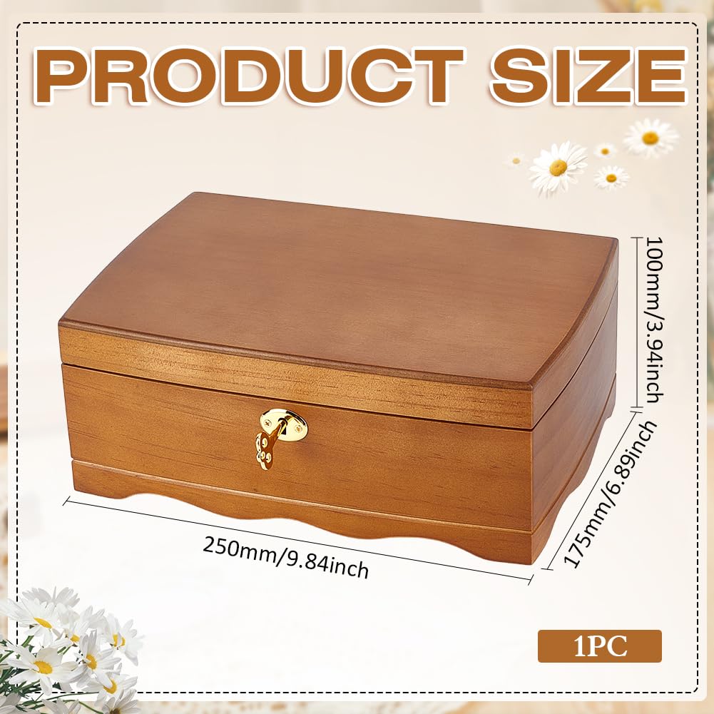 MAYJOYDIY Joyero de madera con candado retro con 2 niveles con 2 llaves 25 x 17,5 x 10 cm, joyero con inserto extraíble para tocador, almacenamiento de joyas