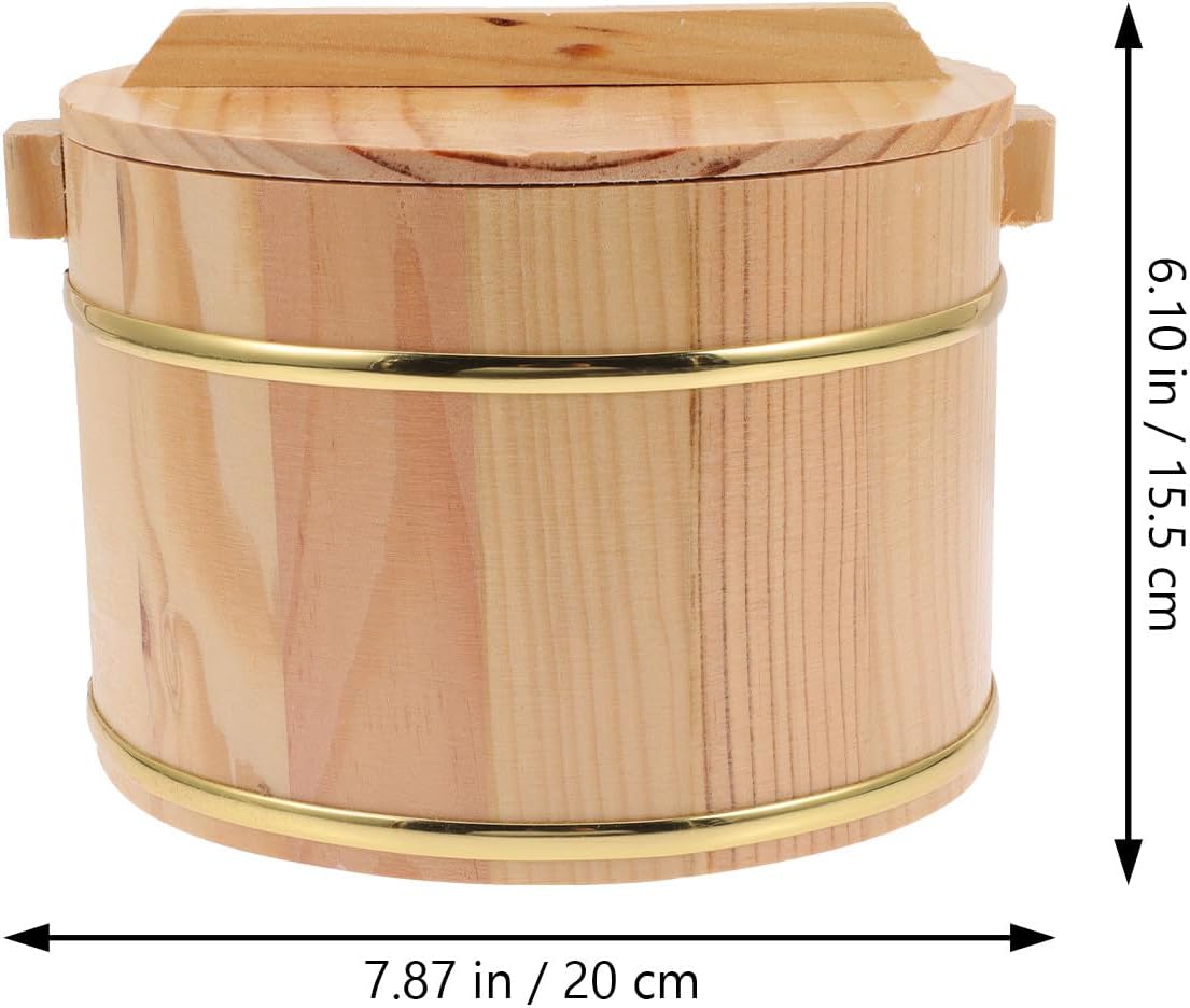 of Wooden Rice Bucket Lid and Handle Kitchen Utensil Rice Storage Container for Home and Restaurant