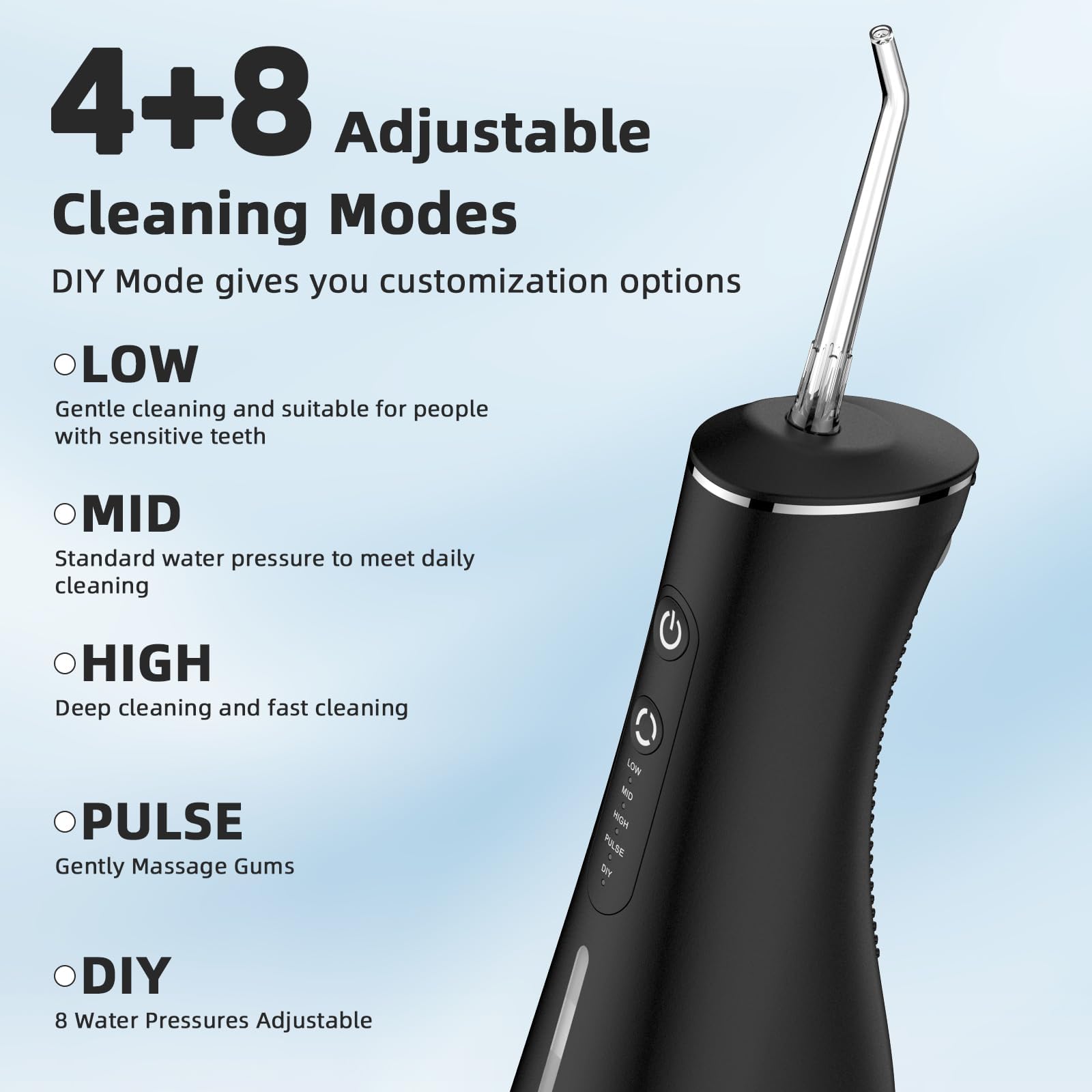 Irrigador dental para limpieza de dientes, inalámbrico, portátil, recargable, potente, duración de la batería, IPX7, impermeable, para el hogar y los viajes WF005