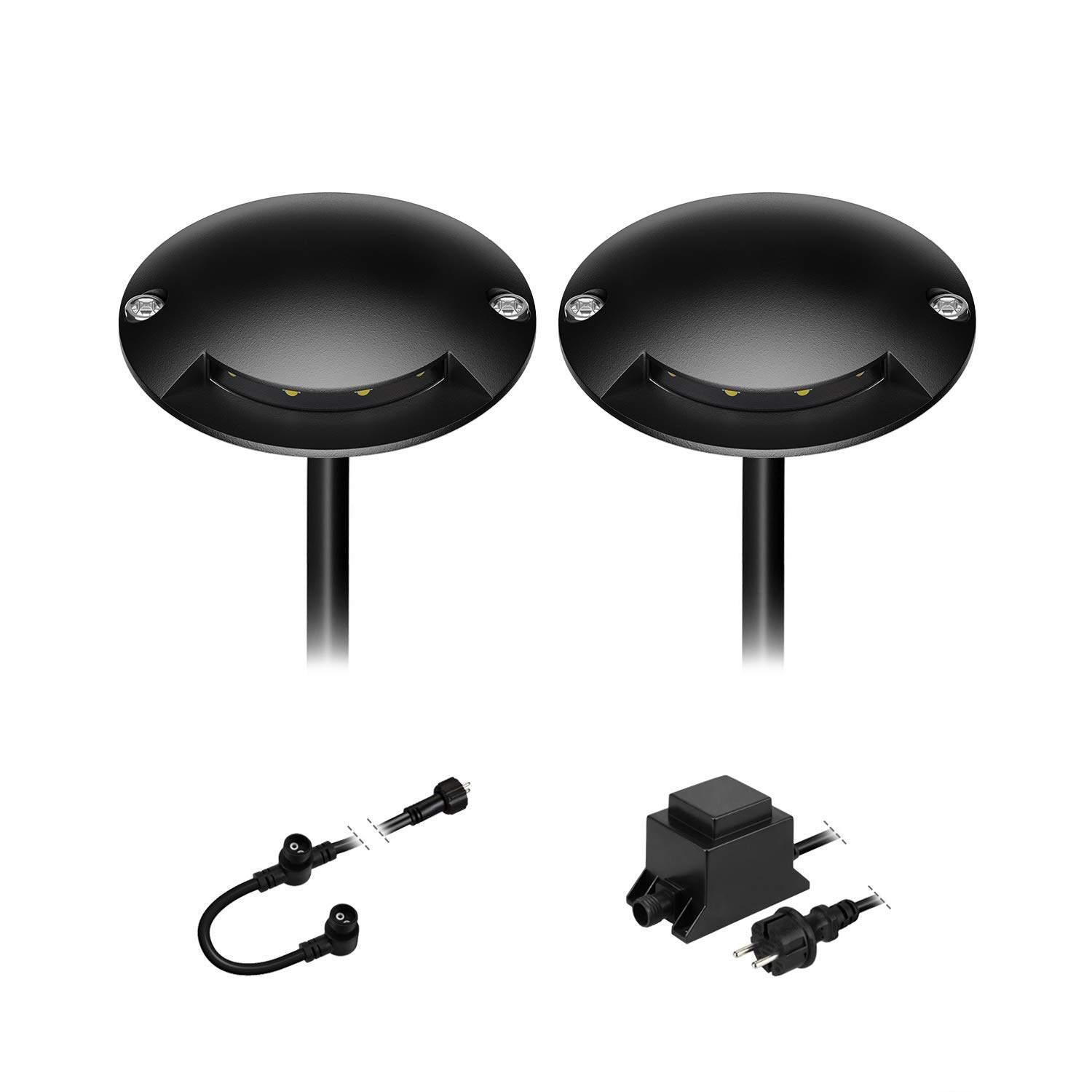 ledscom.de LED Boden-Aufbauleuchte BUNDA, 1-flammig, extra-flach, für außen, Aluminium, schwarz, rund, 7cm Ø, kaltweiß, 2er Set