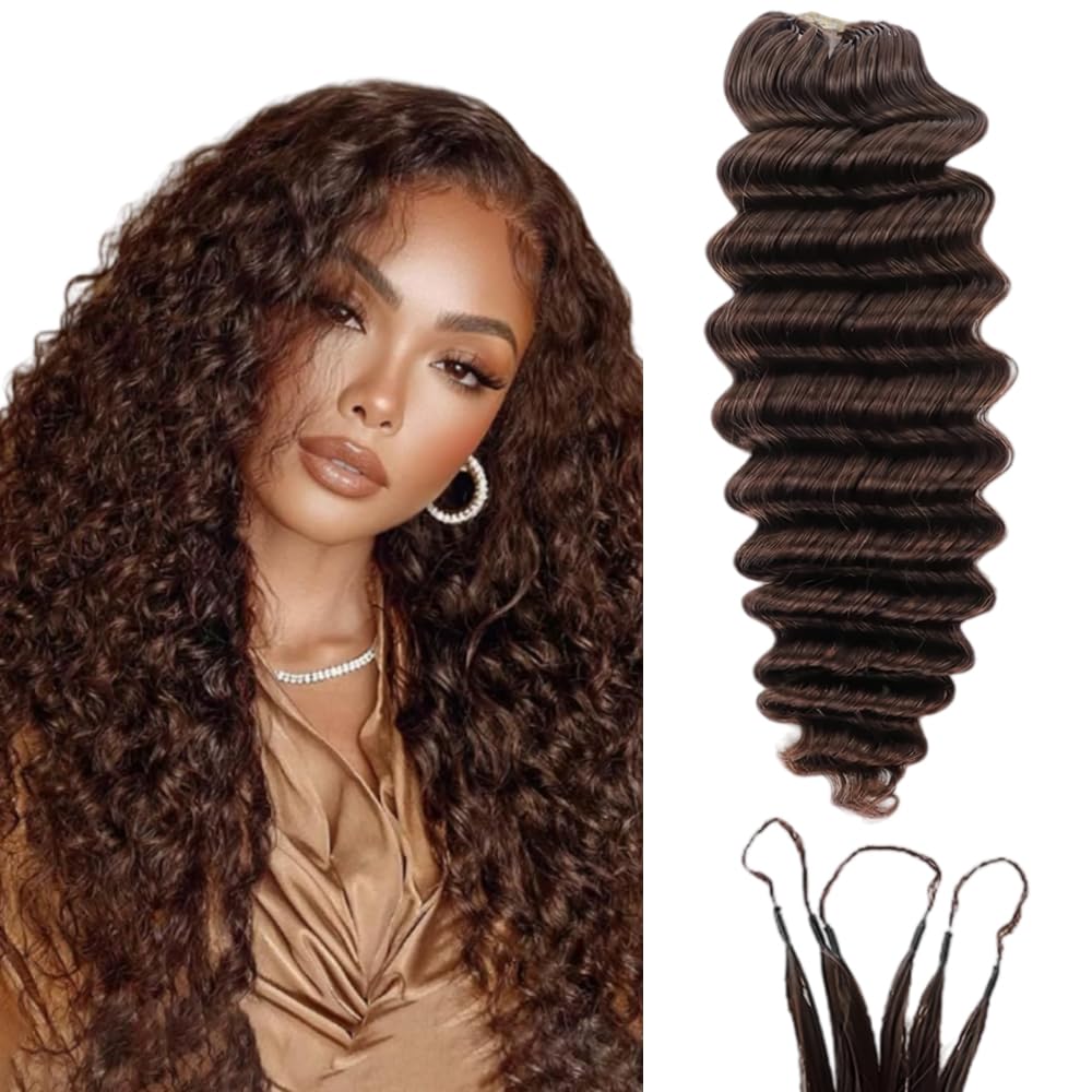 Extension di capelli umani ondulati all'uncinetto, con piume pre-separate, leggere, riutilizzabili, 50 g, 40 pezzi, #4 marrone cioccolato, da donna, 55,9 cm