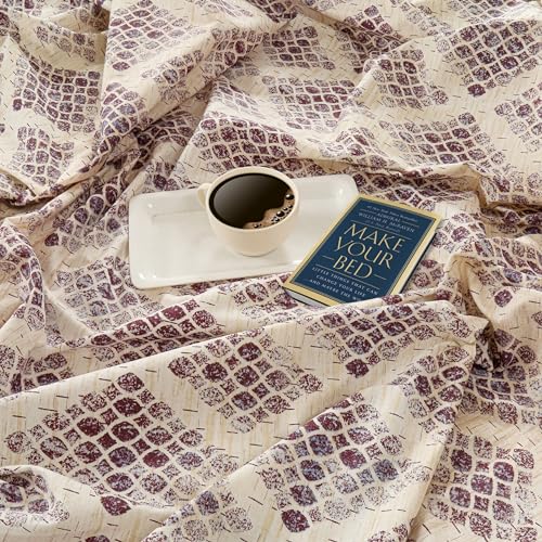 Image of Swayam Pure Cotton King Fitted Bedsheet with 2 Pillow Covers | Size 72 x 78 x 10 inch | 160 TC | Geometric Design | Soft Breathable Bed Sheet | Comfortable & Durable for Bedroom - Beige